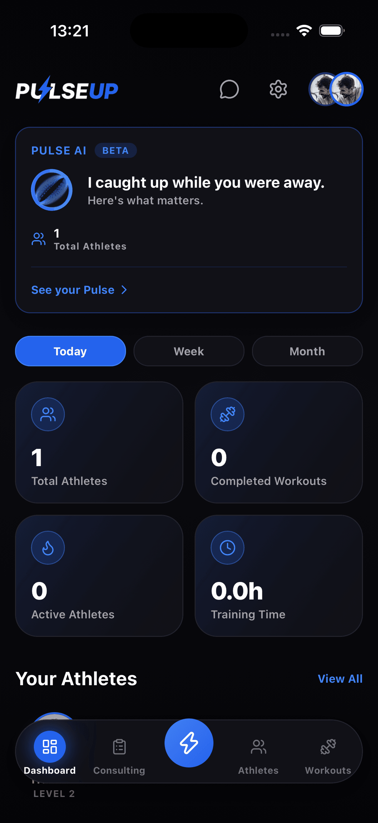 PulseUp home screen
