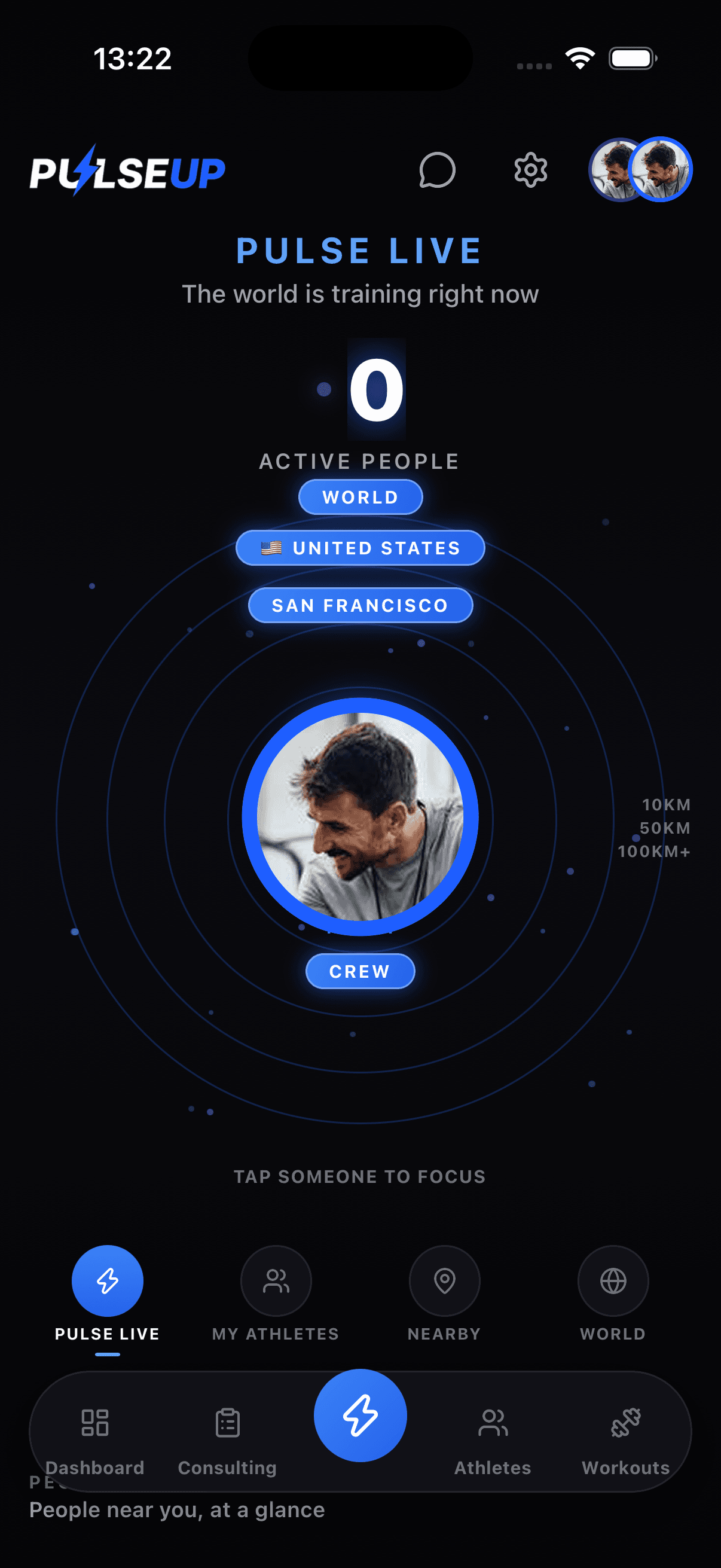 PulseUp Live screen