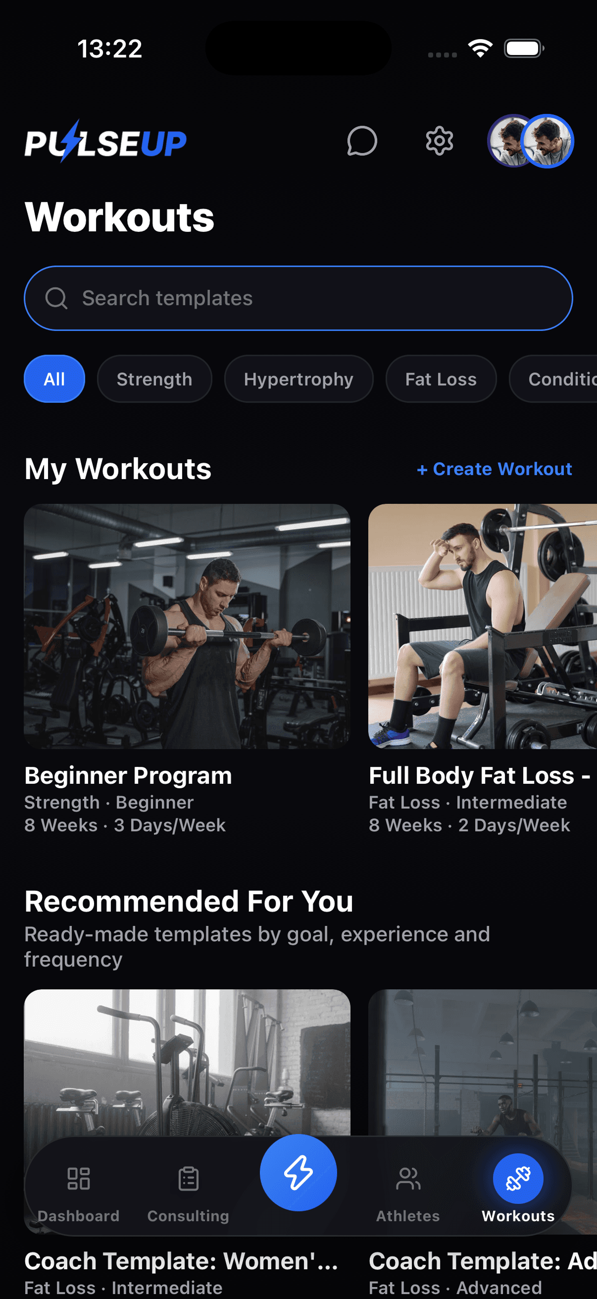 PulseUp discover screen