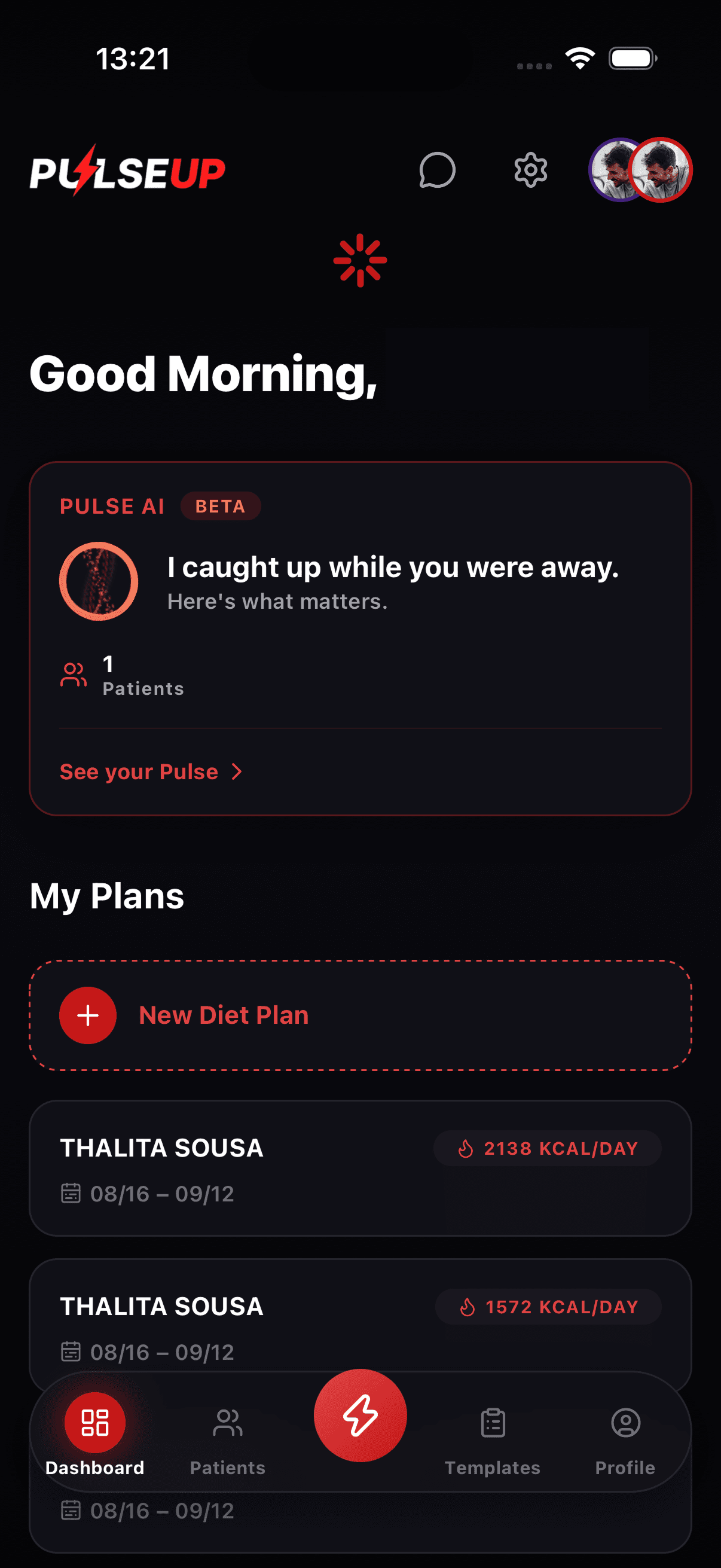 PulseUp home screen