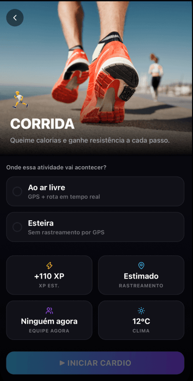 PulseUp cardio setup screen