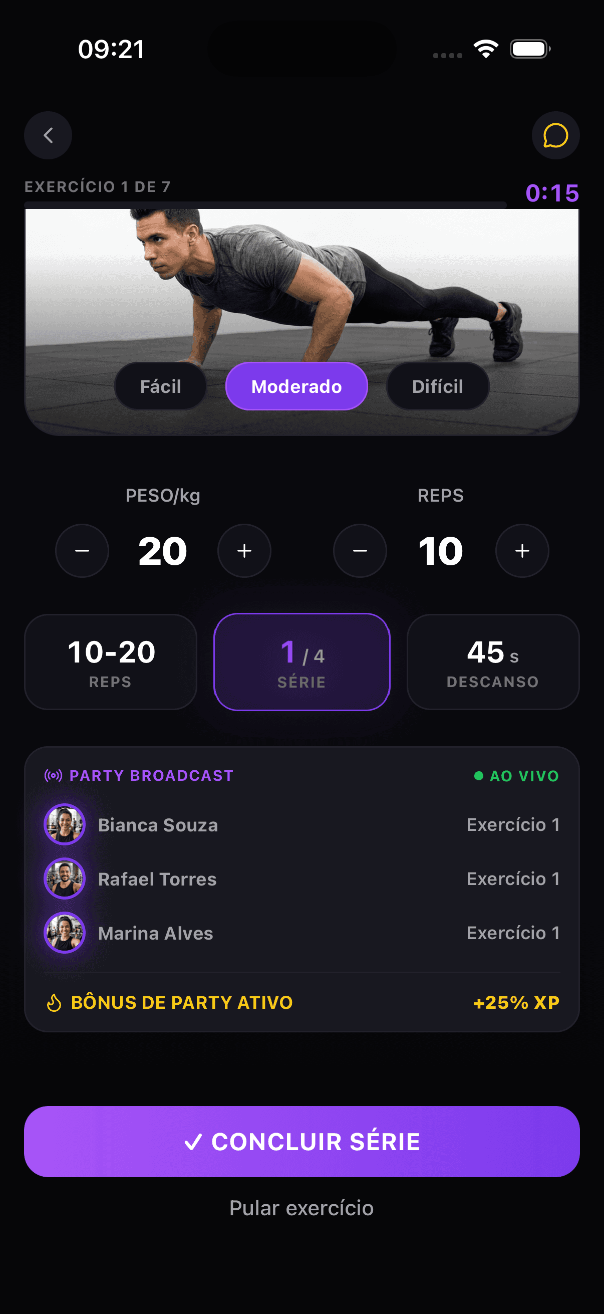 PulseUp party workout screen
