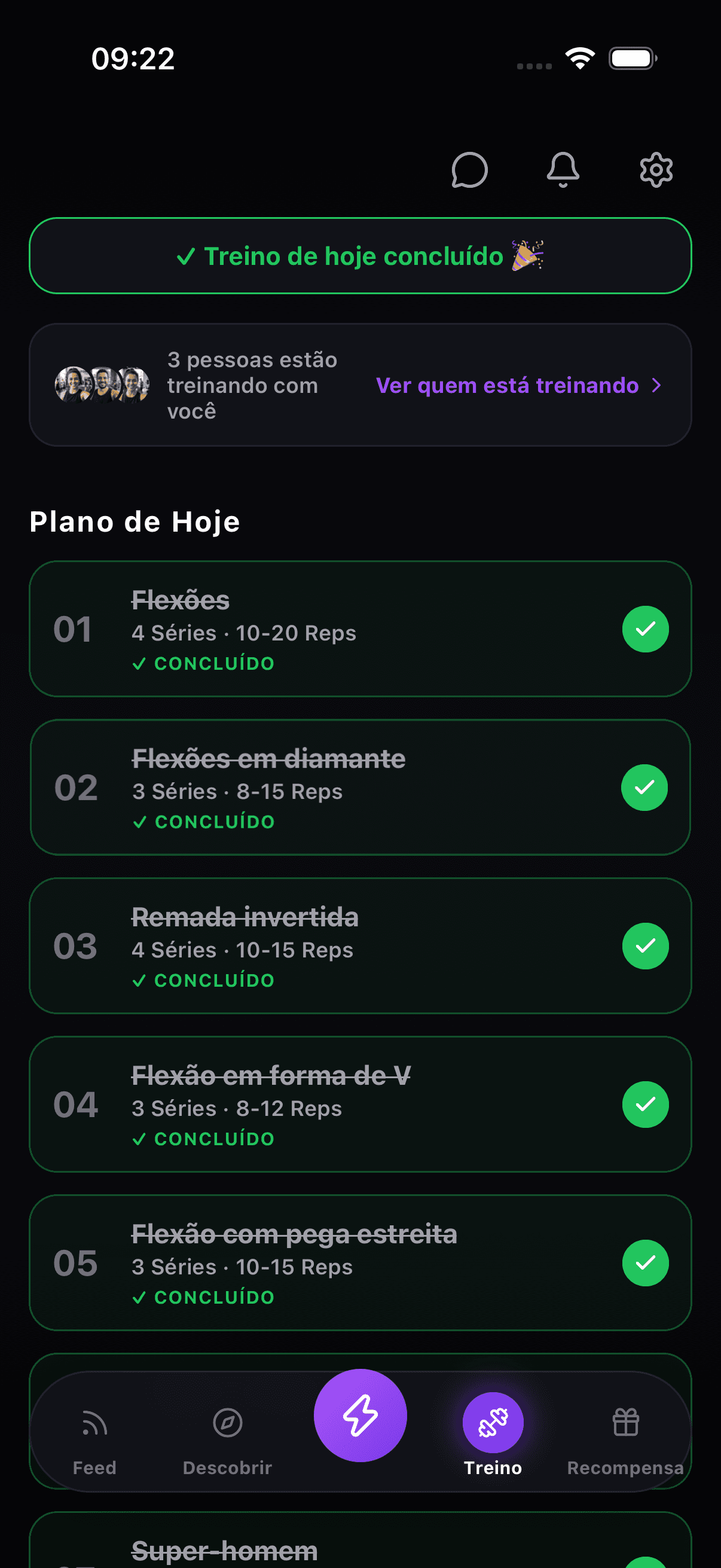 PulseUp workout completed screen